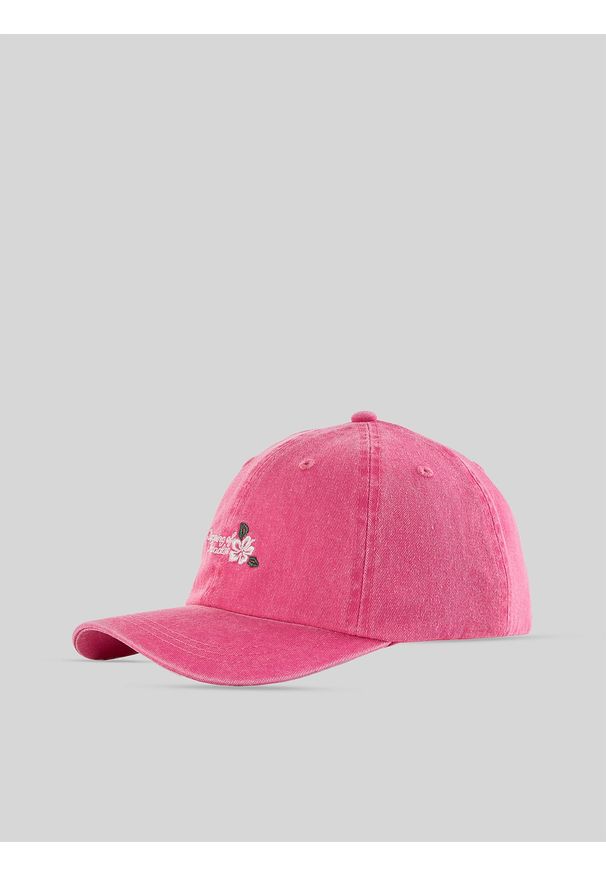 4f - 4F Czapka z daszkiem strapback dziecięca - różowa ONE SIZE (55cm). Kolor: różowy. Materiał: materiał, dresówka, bawełna, skóra. Sezon: lato. Styl: retro, wakacyjny, klasyczny, sportowy, casual