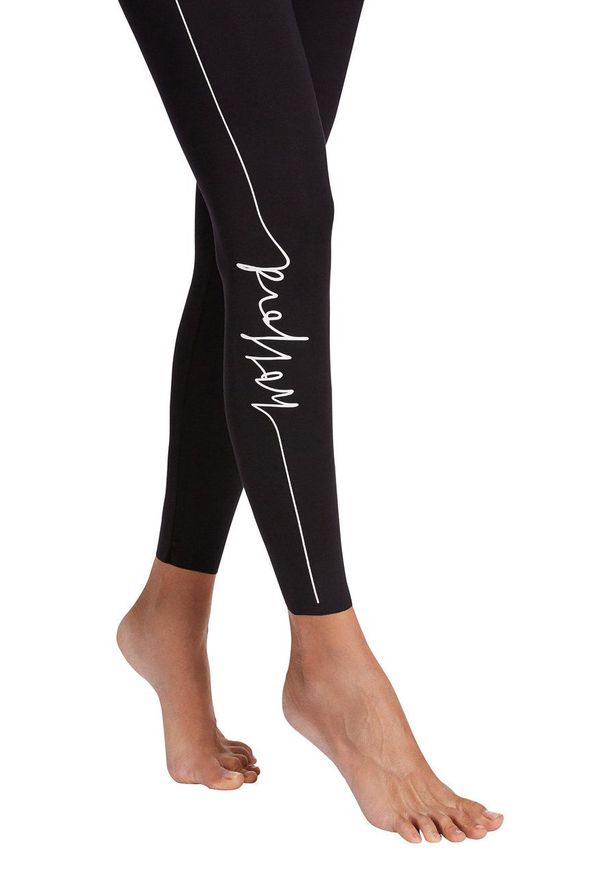 Wolford - Legginsy Logo Script. Kolor: czarny. Materiał: dzianina. Wzór: nadruk