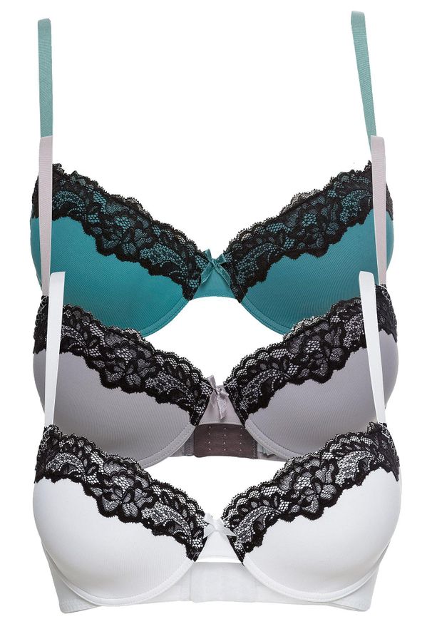 bonprix - Biustonosz z usztywnianymi miseczkami z poliamidu z recyklingu (3 szt.). Kolor: biały. Materiał: poliamid