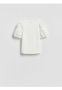 Reserved - Bluzka z dodatkiem modalu - biały. Kolor: biały. Materiał: dzianina, bawełna