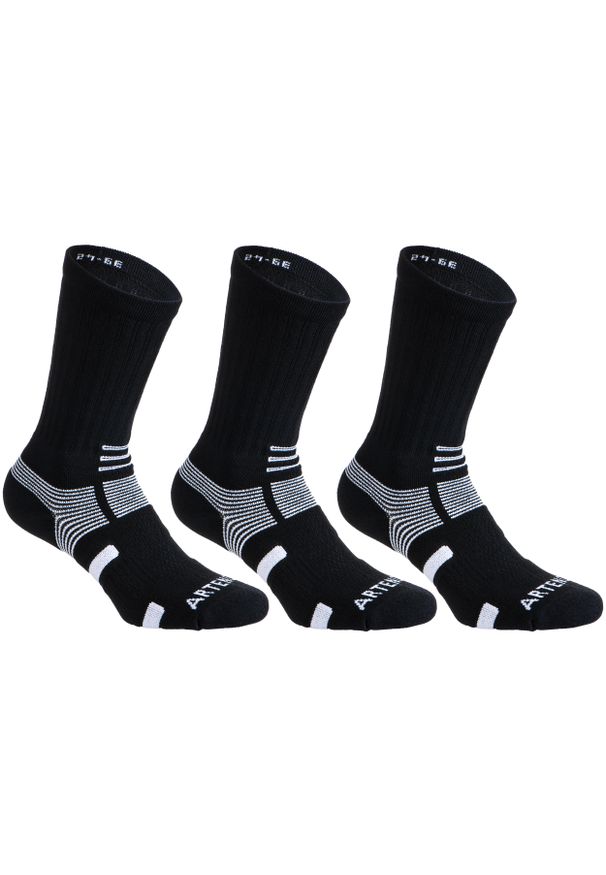 ARTENGO - Skarpety sportowe tenis RS560 high 3 pary. Kolor: czarny. Materiał: elastan, bawełna, materiał, poliamid. Wzór: ze splotem. Sport: tenis