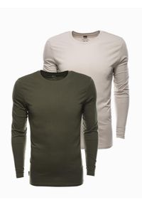 Ombre Clothing - Zestaw longsleeve męski z długim rękawem 2-pak - mix V9 Z43 - XXL. Kolor: zielony. Materiał: bawełna, materiał, skóra. Długość rękawa: długi rękaw. Długość: długie. Wzór: aplikacja, gładki, jednolity