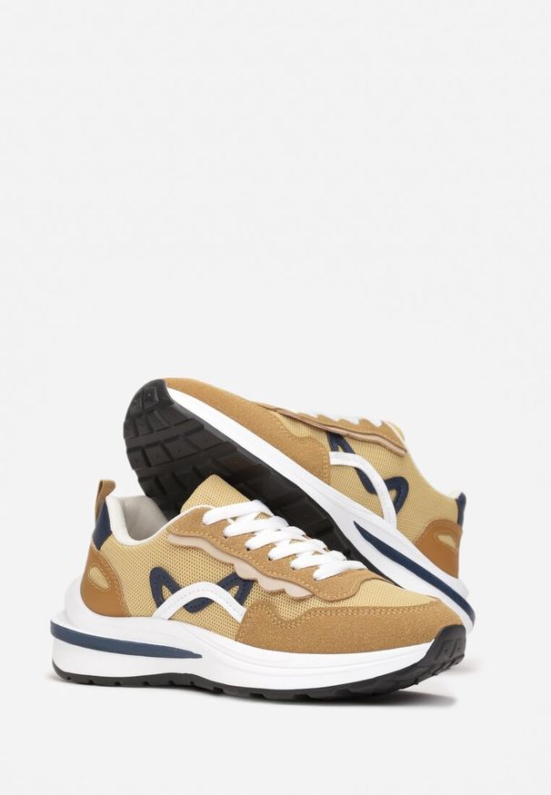 Born2be - Ciemnobeżowe Sznurowane Sneakersy na Grubej Podeszwie z Przeszyciami Hanoa. Okazja: na co dzień. Kolor: beżowy