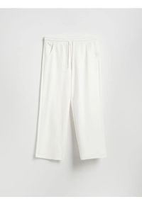 Reserved - Spodnie wide leg z wiązaniem - złamana biel. Materiał: dzianina, bawełna
