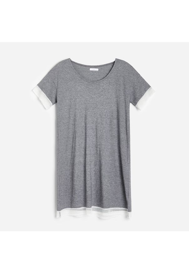 Reserved - Koszula nocna z bawełną organiczną - Szary. Kolor: szary. Materiał: bawełna