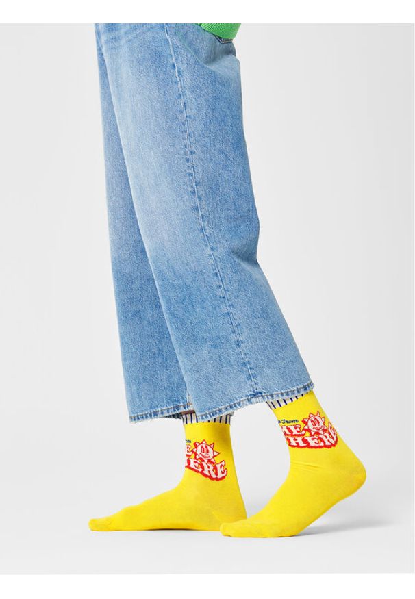 Happy-Socks - Happy Socks Skarpety wysokie damskie GRE13-2200 Żółty. Kolor: żółty. Materiał: materiał, bawełna