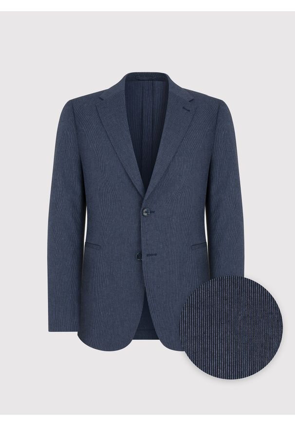 Pako Lorente - PAKO LORENTE - Granatowa marynarka w prążek z lnem. Kolor: niebieski. Materiał: len. Wzór: prążki. Sezon: jesień