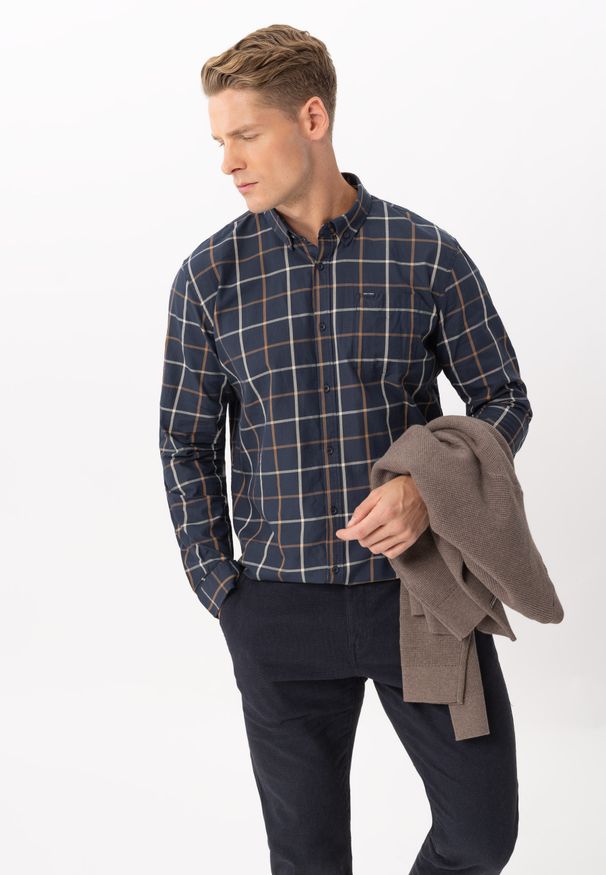 Volcano - Koszula w dużą kratę, Regular Fit, K-MARONI. Materiał: prążkowany, bawełna, materiał. Wzór: kratka, jednolity