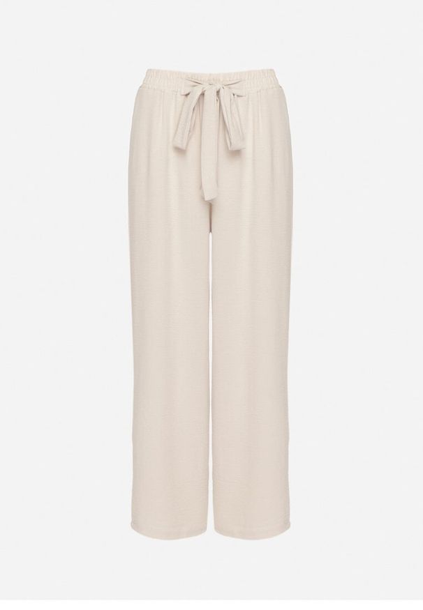 Born2be - Jasnobeżowe Szerokie Spodnie z Wiskozą Wiązane w Pasie Zilenna. Okazja: na co dzień. Kolor: beżowy. Materiał: wiskoza. Styl: casual, klasyczny, elegancki