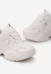 Born2be - Białe Sneakersy na Grubej Podeszwie z Metalicznymi Wstawkami i Siateczką Aterim. Kolor: biały #4
