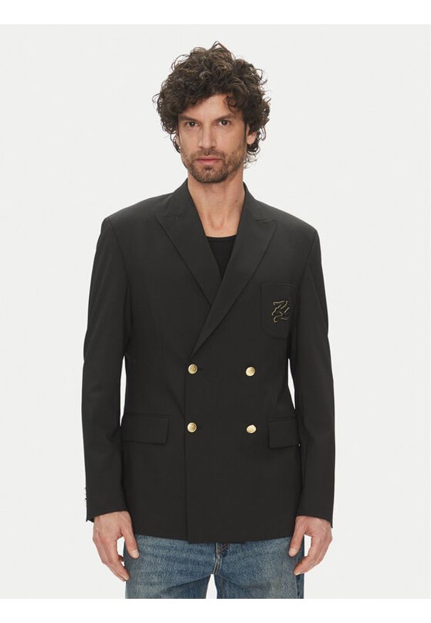 Karl Lagerfeld - KARL LAGERFELD Marynarka 155102 552037 Czarny Slim Fit. Typ kołnierza: dekolt w karo. Kolor: czarny
