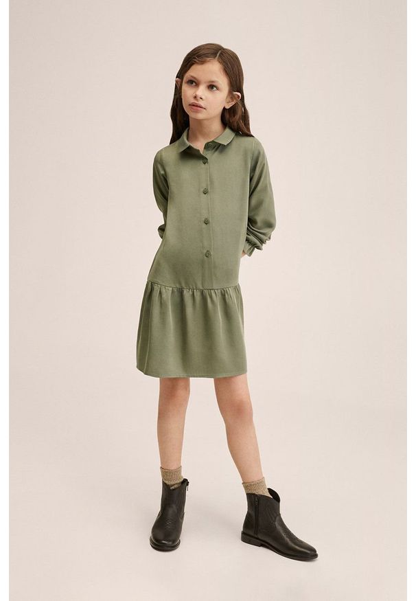 Mango Kids sukienka dziecięca Arce kolor brązowy mini oversize. Kolor: brązowy. Materiał: tkanina, włókno. Długość rękawa: długi rękaw. Typ sukienki: oversize. Długość: mini