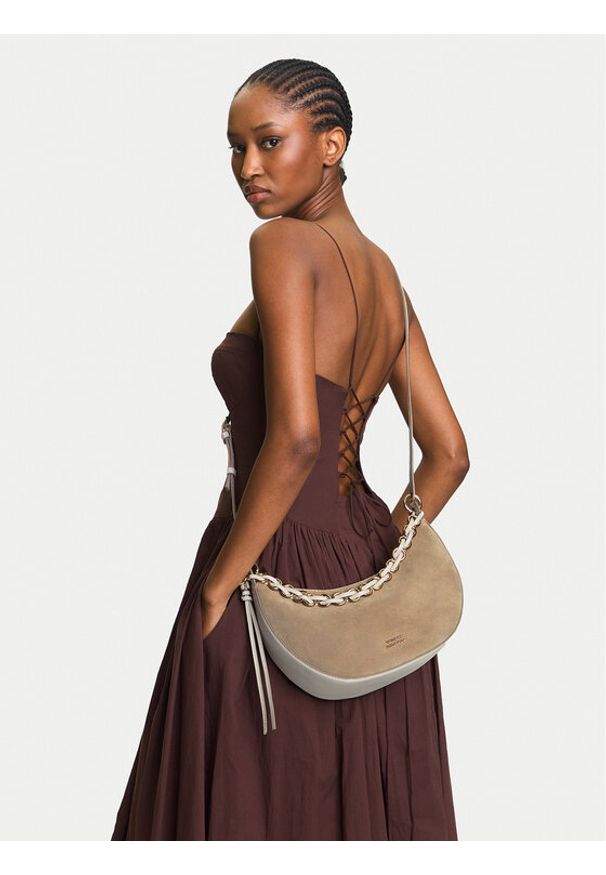 TOMMY HILFIGER - Tommy Hilfiger Torebka Moon Leather Crossover Suede AW0AW17537 Beżowy. Kolor: beżowy. Materiał: skórzane, zamszowe