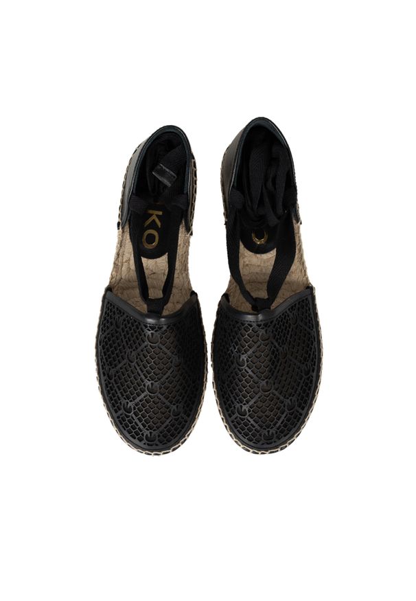 Pinko Espadryle "Angelica" | 1H2119 Y86A | Kobieta | Czarny. Okazja: na co dzień. Kolor: czarny. Materiał: skóra. Wzór: ażurowy, aplikacja. Sezon: lato. Styl: casual, elegancki