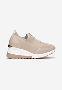 Born2be - Beżowe Sneakersy na Niskim Koturnie z Ozdobnym Zamkiem Malios. Zapięcie: zamek. Kolor: beżowy. Materiał: materiał. Obcas: na koturnie #2