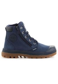 Buty do chodzenia dla dzieci Palladium Pampa HI Cuff WP. Wysokość cholewki: za kostkę. Zapięcie: sznurówki. Kolor: niebieski. Materiał: guma, materiał, syntetyk. Szerokość cholewki: normalna. Sport: turystyka piesza