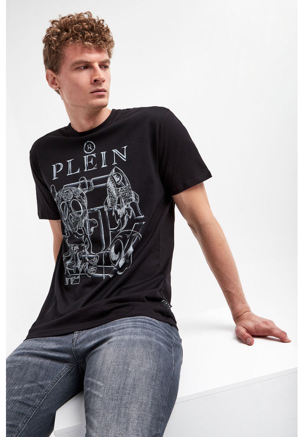 Philipp Plein - T-shirt męski PHILIPP PLEIN. Materiał: prążkowany. Długość rękawa: krótki rękaw. Długość: krótkie. Wzór: aplikacja, nadruk