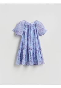 Reserved - Sukienka w kwiaty - jasnoniebieski. Kolor: niebieski. Materiał: tkanina. Wzór: kwiaty #1