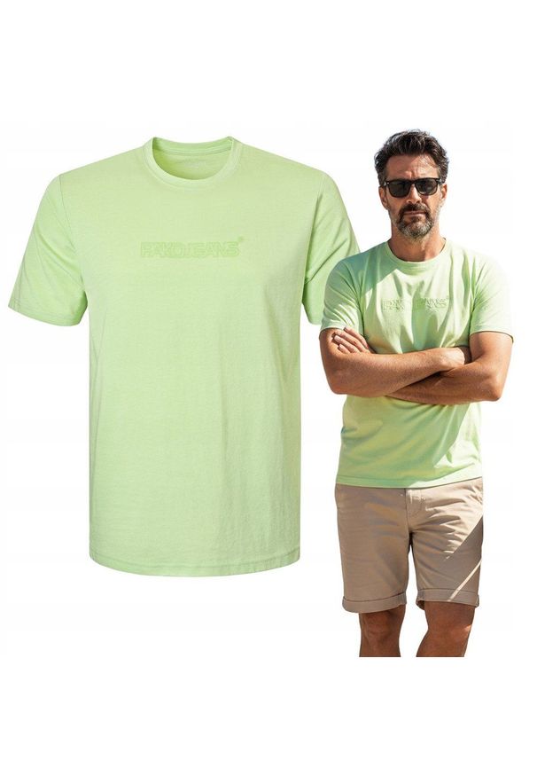Bawełniana, Męska Koszulka (T-Shirt) - Pako Jeans - Pastelowa Zieleń. Okazja: na co dzień. Materiał: poliester, bawełna. Wzór: nadruk. Styl: casual