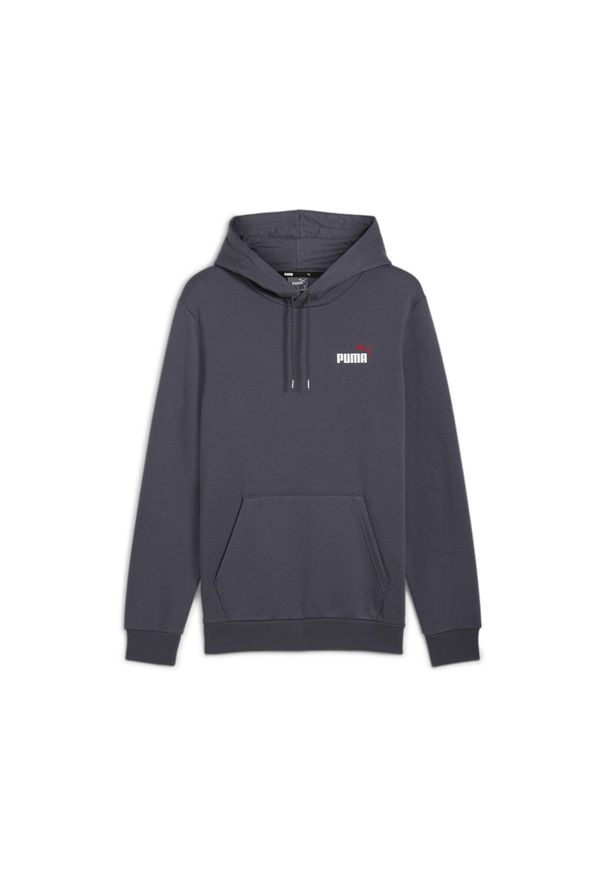 Puma - Męska bluza z kapturem i małym dwukolorowym logo Essentials+ PUMA Galactic Gray. Typ kołnierza: kaptur. Kolor: szary. Sport: joga i pilates