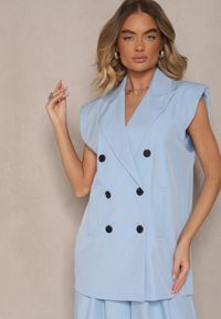 Renee - Niebieska Garniturowa Kamizelka z z Usztywnioną Linią Ramion Ellamira. Okazja: na co dzień. Kolor: niebieski. Materiał: skóra. Styl: klasyczny, casual