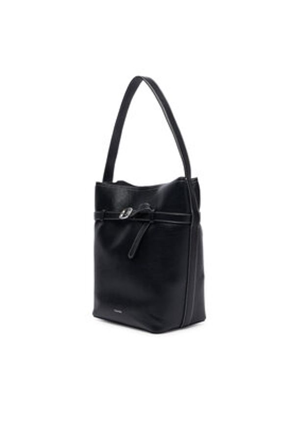 Calvin Klein Torebka Buckle Medium Bucket LV04F3551G Czarny. Kolor: czarny. Materiał: skórzane