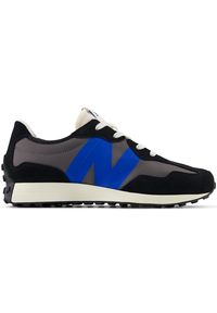 Buty dziecięce New Balance GS327VB – czarne. Okazja: na co dzień. Kolor: czarny. Materiał: guma, syntetyk, materiał. Szerokość cholewki: normalna