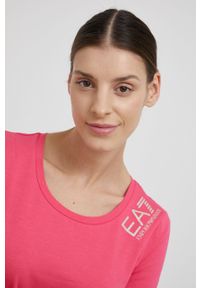 EA7 Emporio Armani - T-shirt. Okazja: na co dzień. Kolor: fioletowy. Materiał: dzianina. Wzór: nadruk. Styl: casual #5