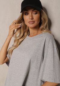 Renee - Szary Bawełniany T-shirt Oversize Thenika. Kolor: szary. Materiał: bawełna #4