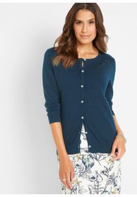 bonprix - Obcisły sweter rozpinany. Kolor: niebieski. Styl: elegancki #1