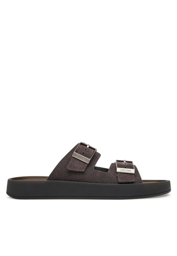 Calvin Klein Klapki Ergon Double Bar Sandal Su HM0HM02094 Brązowy. Kolor: brązowy. Materiał: zamsz, skóra