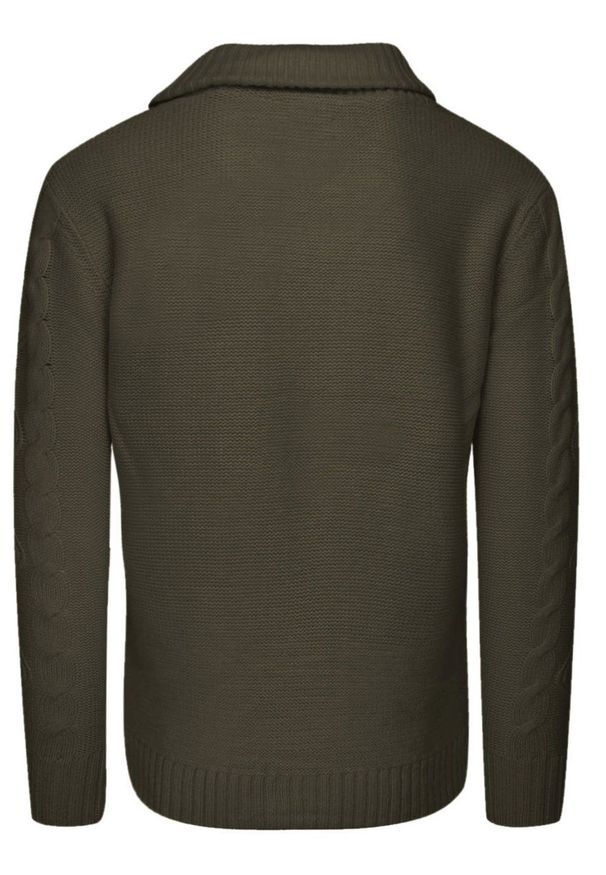 Brave Soul - Dziergany Sweter Zapinany na Guziki, Kardigan, Elegancki - BRAVE SOUL - Khaki. Okazja: na co dzień. Kolor: brązowy. Materiał: akryl. Styl: elegancki