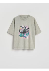 Reserved - Bawełniany t-shirt z nadrukiem - jasnoszary. Kolor: szary. Materiał: bawełna. Wzór: nadruk #1