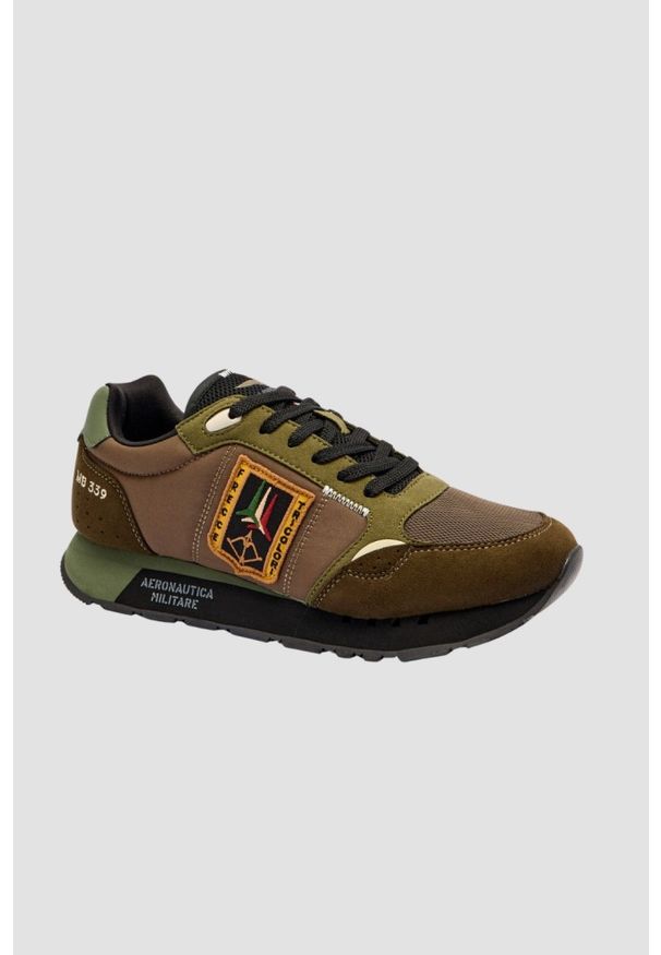 Aeronautica Militare - AERONAUTICA MILITARE Zielono-brązowe sneakersy męskie, Rozmiar 41. Okazja: na co dzień. Kolor: czarny. Materiał: materiał