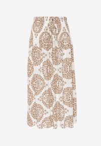 Born2be - Beżowa Rozkloszowana Spódnica z Wiskozy z Wysokim Stanem i Etnicznym Wzorem Ari. Okazja: do pracy, na co dzień, na spacer. Stan: podwyższony. Kolor: beżowy. Materiał: wiskoza. Wzór: aplikacja. Sezon: lato. Styl: casual #3