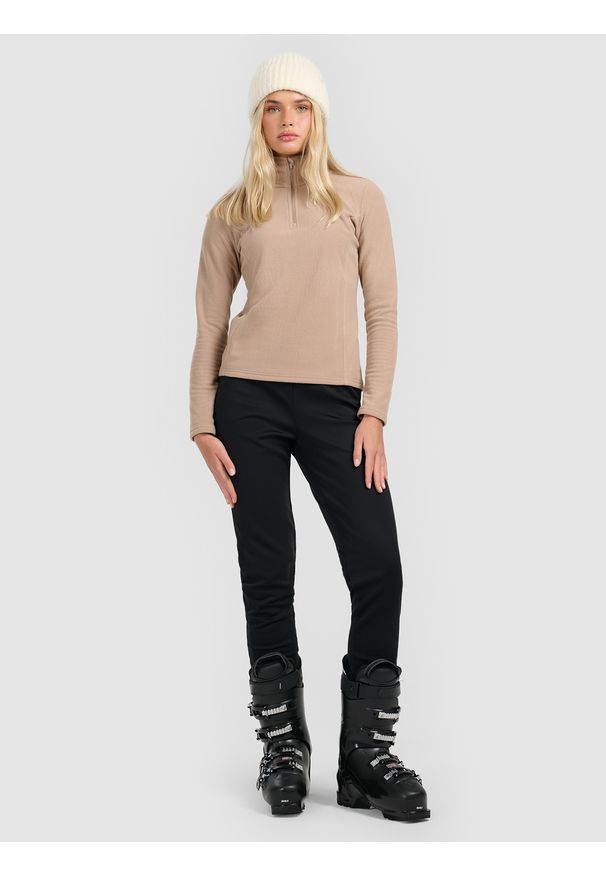 4f - 4F Bielizna termiczna polarowa (góra) damska - brązowa S. Typ kołnierza: kołnierzyk stójkowy. Kolor: brązowy. Materiał: polar. Sezon: zima. Sport: turystyka piesza