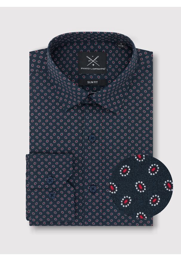 PAKO LORENTE – Koszula w kolorze granatowym w mikrowzór P24SF-1X-028-G-S - Pako Lorente. Okazja: na co dzień. Kolor: niebieski. Materiał: jeans, elastan. Styl: casual