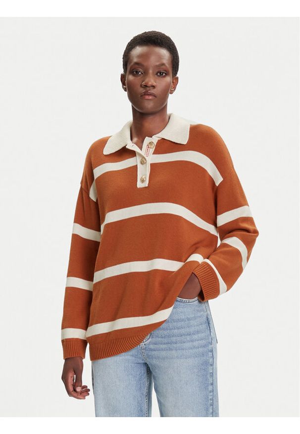 GANT - Gant Sweter 4805341 Brązowy Relaxed Fit. Kolor: brązowy. Materiał: bawełna