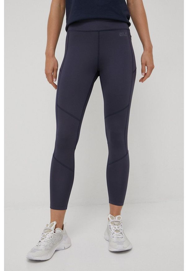 Jack Wolfskin legginsy sportowe Hike Lite damskie kolor granatowy gładkie. Kolor: niebieski. Materiał: skóra, dzianina, materiał, włókno. Wzór: gładki. Styl: sportowy