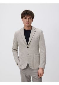 Reserved - Dzianinowa marynarka slim fit - beżowy. Kolor: beżowy. Materiał: dzianina
