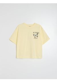 Sinsay - Bawełniana koszulka z nadrukiem motyli - żółty. Kolor: żółty. Materiał: bawełna. Wzór: nadruk #1