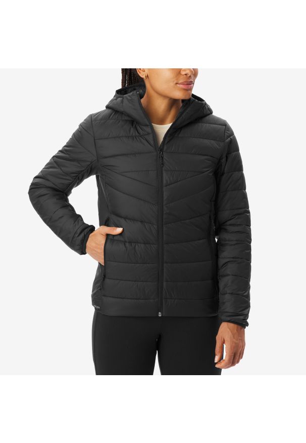 quechua - Kurtka turystyczna damska zimowa Quechua MH500. Kolor: czarny. Materiał: tkanina, puch, poliamid, materiał. Sezon: zima. Sport: turystyka piesza