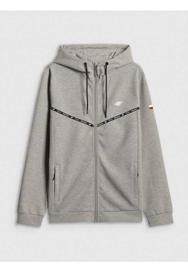 4f - 4F Bluza kibica z kapturem męska - szara XXL. Okazja: na co dzień. Typ kołnierza: kaptur. Kolor: szary. Wzór: nadruk. Styl: casual, sportowy