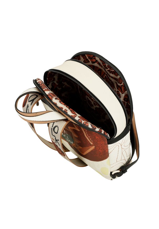 Biały Elegancki Plecak Damski Anekke Premium. Kolor: pomarańczowy. Materiał: materiał. Wzór: napisy, nadruk, kolorowy. Styl: elegancki