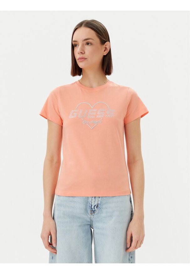 Guess T-Shirt V5GI10 K9RM1 Pomarańczowy Regular Fit. Kolor: pomarańczowy. Materiał: bawełna