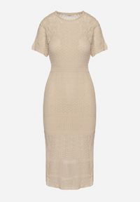 Born2be - Beżowa Ażurowa Sukienka z Wiskozą Zoriena. Okazja: na co dzień. Kolor: beżowy. Materiał: wiskoza. Długość rękawa: na ramiączkach. Wzór: ażurowy. Typ sukienki: proste. Styl: boho, casual, elegancki #4