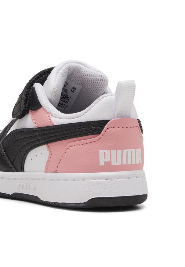 Puma - Sneakersy PUMA Rebound V6 Lo dla małych dzieci PUMA White Black Pink Fruit. Kolor: czarny, różowy, biały, wielokolorowy. Szerokość cholewki: normalna. Sport: turystyka piesza, koszykówka