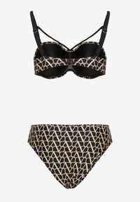 Born2be - Beżowe Bikini Biustonosz z Ozdobnymi Paskami i Majtki Figi Linadora. Kolor: beżowy. Wzór: haft