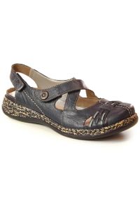 Skórzane komfortowe sandały damskie na rzep granatowe Rieker 46377-14 niebieskie. Zapięcie: rzepy. Kolor: niebieski. Materiał: skóra #6