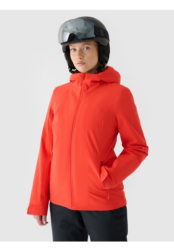 4f - 4F Kurtka narciarska membrana 5000 damska - czerwona M. Okazja: na co dzień. Typ kołnierza: kaptur. Kolor: czerwony. Materiał: poliester, puch, syntetyk, materiał. Długość: długie. Sezon: zima. Styl: casual, klasyczny, sportowy